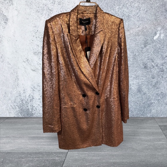 Sequin Double-Breasted Women's Jacket - Bronze - Picture 3 of 6
